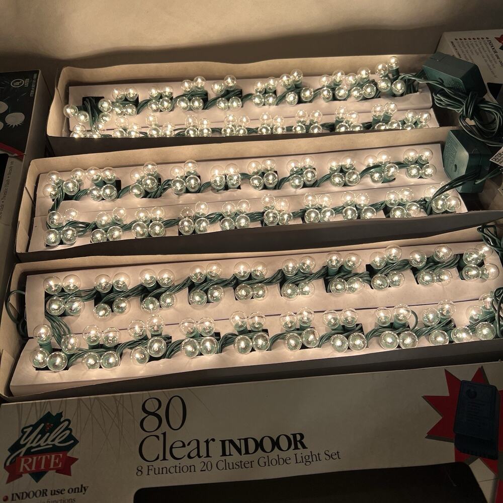 Vintage 240 Clear Indoor String Lights Cluster Globe Christmas 8 Function 3 Sets